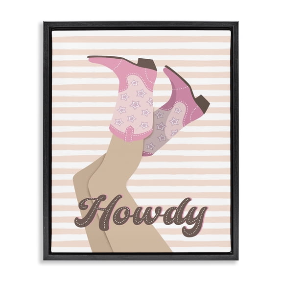 Stupell Industries Eclectic Howdy Cowgirl on Stripes Black Floating Frame Canvas Art, 17 x 21, by Martina Pavlova