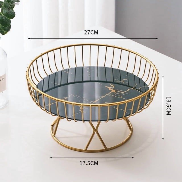 European-Style Handcrafted Metal Fruit Basket: Large Round Raised-Design Serving Bowl for Fruits, Snacks, Candies – Green & Gold Decorative Centerpiece for Living Room, Coffee Table | Ideal Gift for