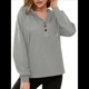 thumbnail image 3 of Sudadera con Capucha para Mujer, Cuello Abotonado, Cordón Ajustable, Sudadera Informal de Larga, Camisetas. Gris M, 3 of 10