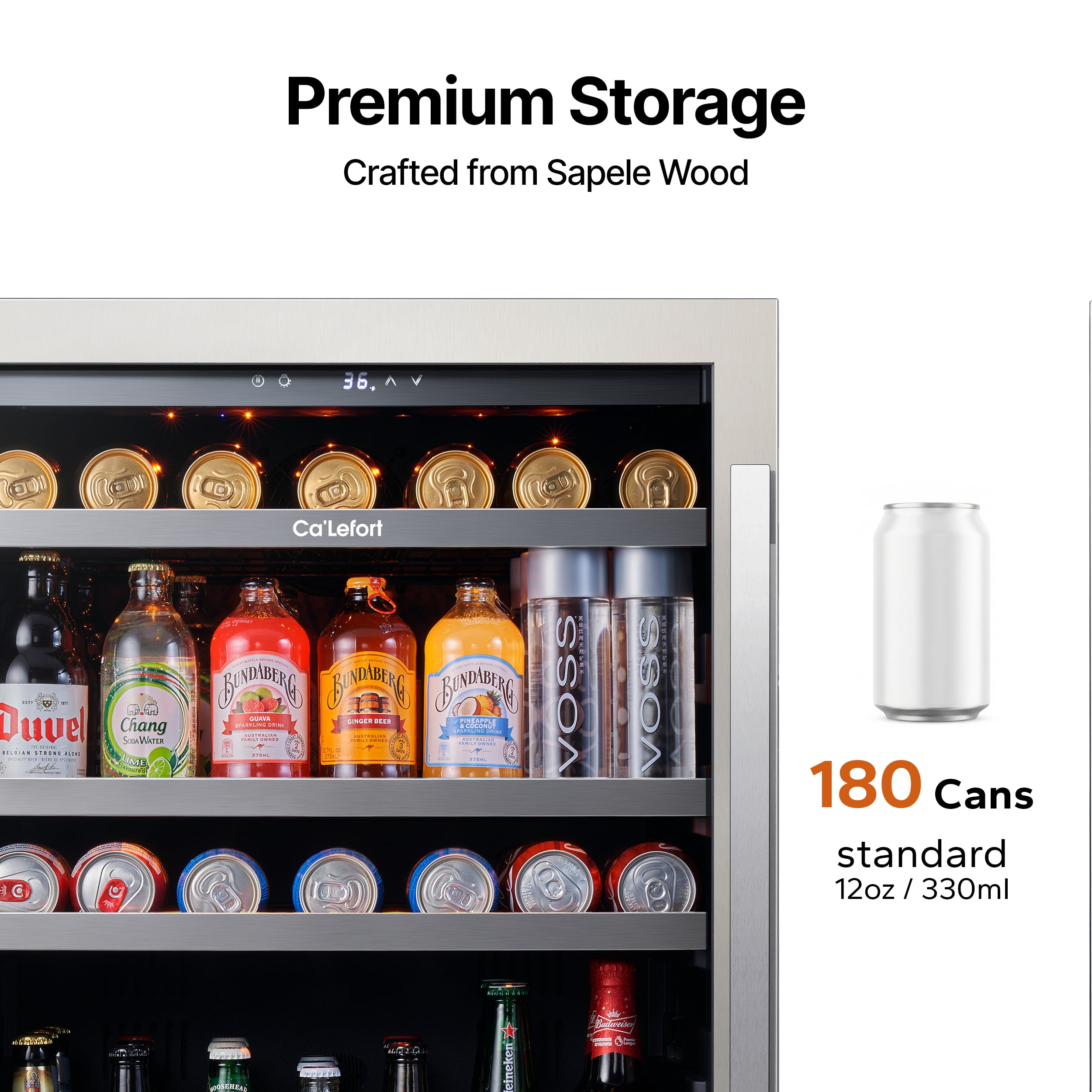 Ca'Lefort 24 inch Beverage Refrigerator Cooler,180 Can Beverage Fridge with Stainless steel Glass door