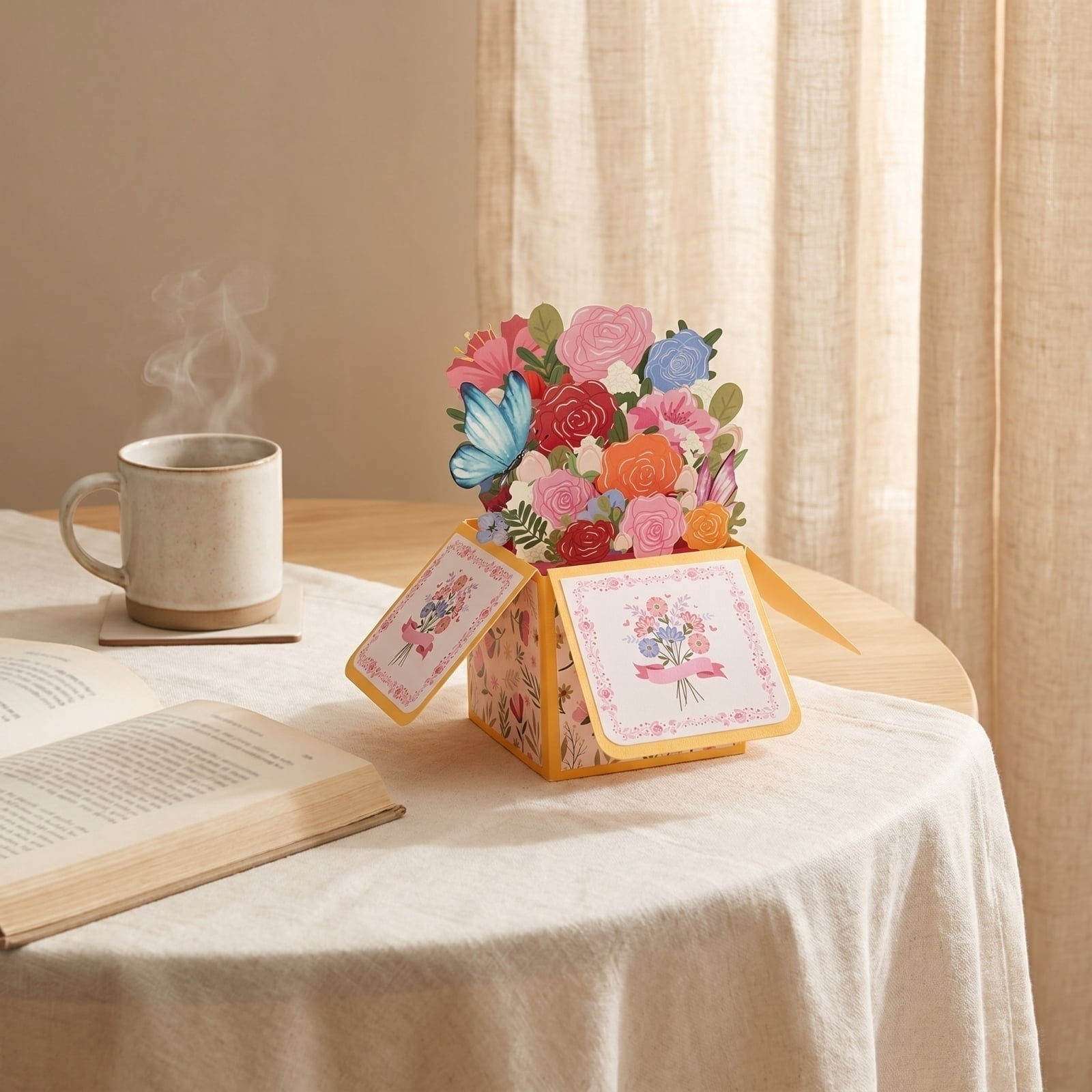 PTSPLLMY 3D Pop Up Mother's Day Card Pink Flower Bouquet Design Birthday Thank You Greeting Card for Mom Grandma Wife Gift