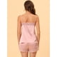 thumbnail image 4 of Lencería sexy de satén para mujer, con ribete de encaje, camisetas, pantalones cortos, pijamas, conjuntos Rosa S, 4 of 5