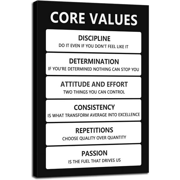Core Values Inspirational Wall Art for Office Decor Inspirational Theme Poster Motivational Canvas Painting Prints Artwork Wall Pictures for Living Room Home Decor Wooden Framed[12'' X 18'']