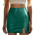 thumbnail image 2 of ZHOGXU Women Skirt High Waist Side Split Solid Color A Line Fashion Comfortable Slim Fit Mini Skirt For Casual Daily Wear,Green,L, 2 of 6