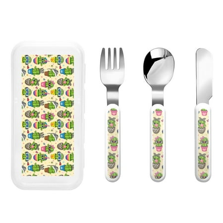 

Qokaie Cute Cartoon Cactus for Stainless Steel Kids Silverware Set - Children’s Utensil Set - Children s Knife Fork And Spoon Set