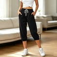 thumbnail image 5 of VBVC Women's Drawstring Waffle Capri Joggers, Summer Stretchy Cropped Pants For Women , Ladies' Running Gym Trousers with Pockets,Black,S-2XL, 5 of 8