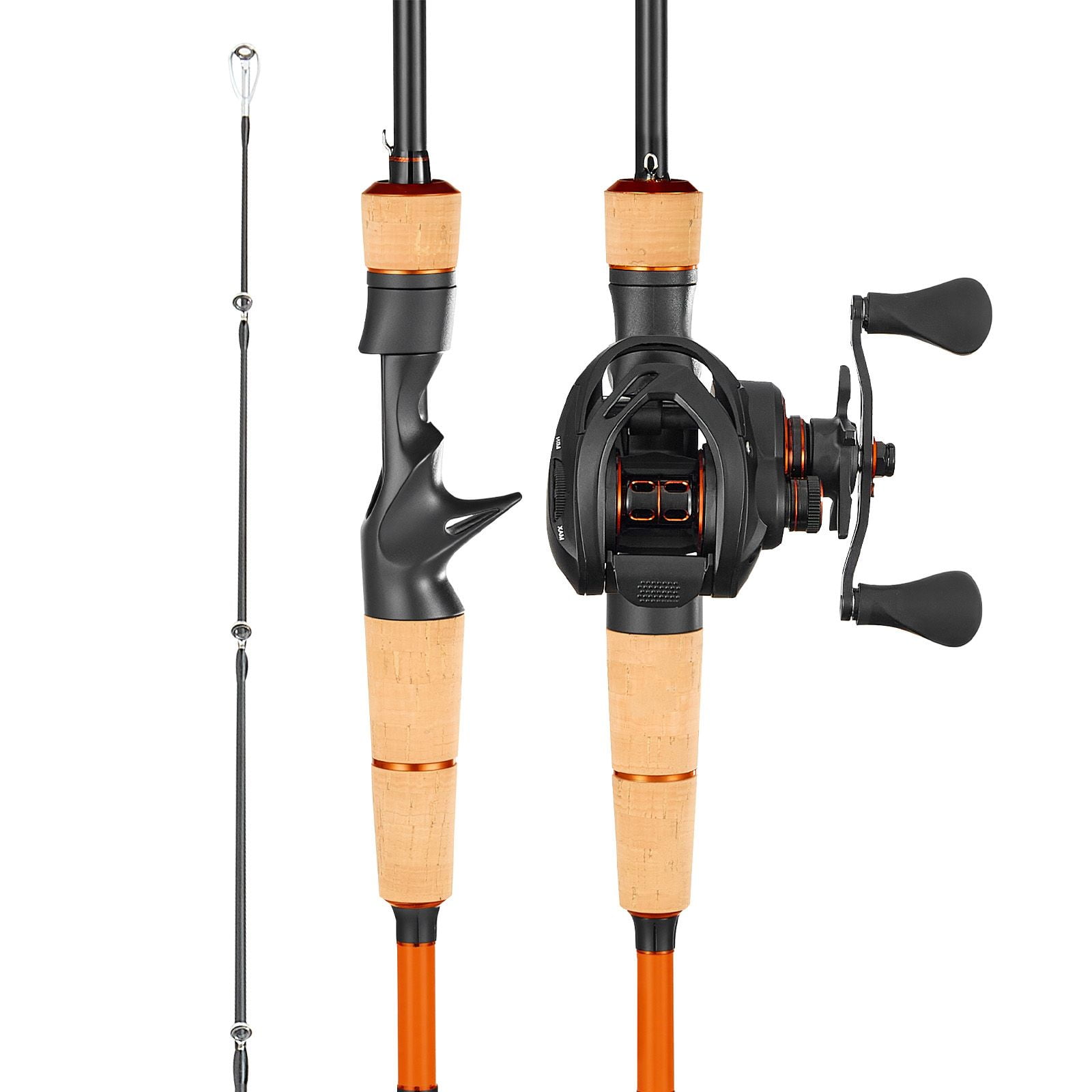 IM7 Carbon Fiber Baitcasting Rod and Reel Combo for Bass Fishing 6+1 BB System 7.0:1 Gear Ratio Cork Handle Stainless Steel Guides