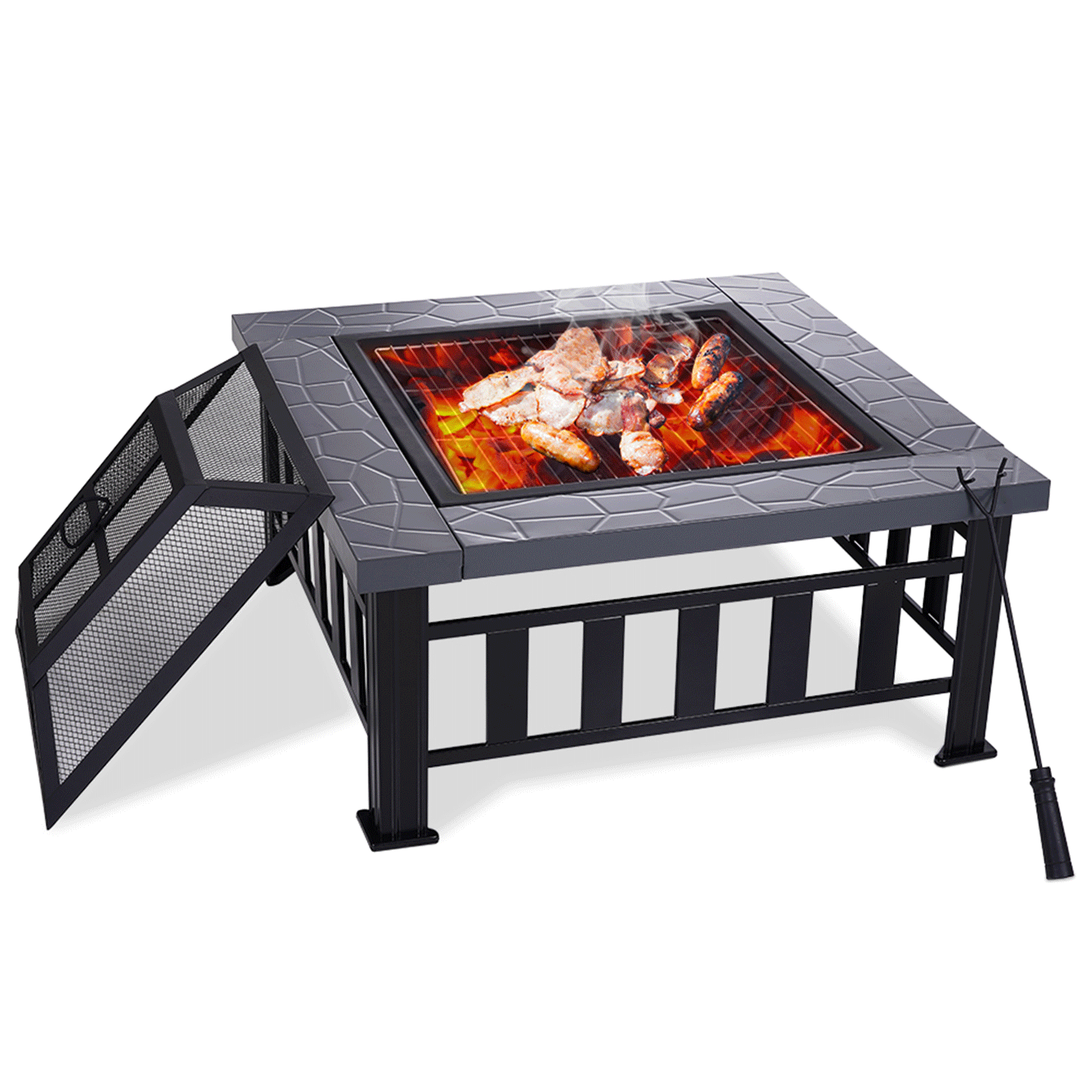 Outdoor Wood Burning Fire Pit  Garden Patio BBQ Grill Square Stove W/ Cover 