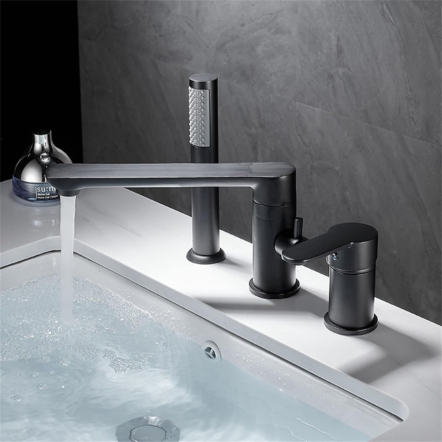Waterfall Bathtub Faucet Roman Tub Filler, Contemporary Bathroom Widespread Long Spout Faucet with Handheld Shower, Single Handle 3 Hole Deck Mount