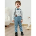 thumbnail image 4 of CARETOO Toddler Boy Clothes Sets 1-5 Years Formal Floral Dress Shirt Bowtie Suspender Pants 3pcs, 4 of 17