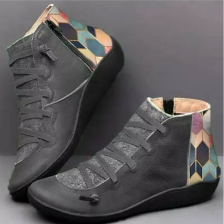 

Women Short Boots Ladies Fashion Vintage Style Zipper Flat Shoes Ankle Short Boots
