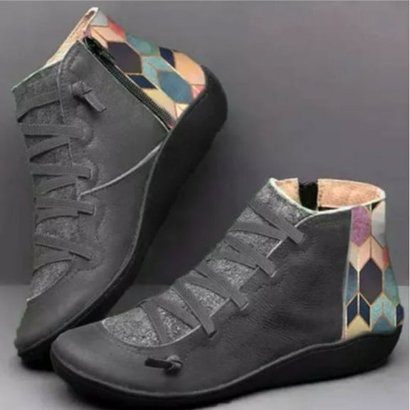 OKBOP Women's Low-heeled Ankle Boots-Retro Girls Cowgirl Boots Warm Mid Calf Zipper Dress Shoes for Women Christmas Winter Womens Boots Clearance