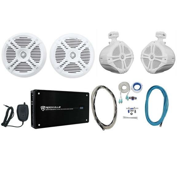 2) Rockville RMSTS65W 6.5" Marine Boat Speakers 2) 8" Wakeboards Amp Wire Kit