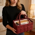 thumbnail image 3 of VMWMSSR Quilted Floral Fabric Storage Basket With Dual Handles Decorative Vintage Cloth Storage Bin Portable Organizer For Bedroom Living Room Nursery Countertop Home Decor(Red-8.66"), 3 of 5