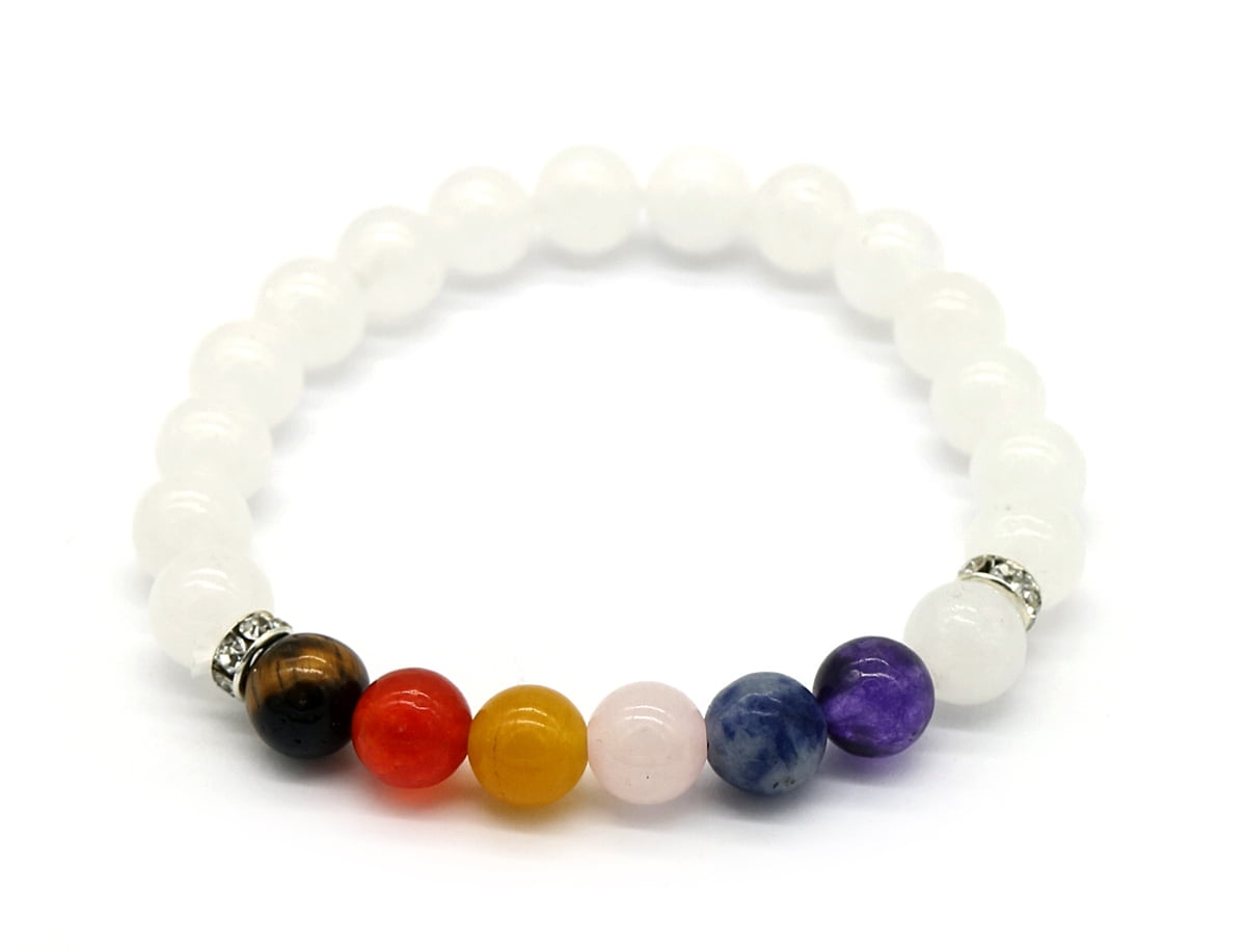 Top Plaza 8MM Elegant Chakra Reiki Healing Energy Crystal Beads Yoga Meditation Gemstones Elastic Bracelet with Heart Charm Stone Rose Quartz