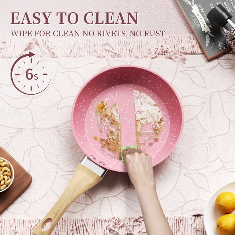 Innerwell 8 Inch Pink Nonstick Granite Frying Pan with Bakelite