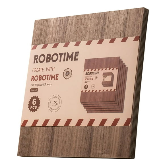 Contrachapado de nogal ROBOTIME 3 mm 30x30 cm para corte por láser, 6 piezas