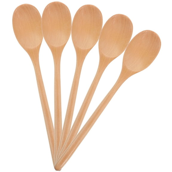 5 Pcs Long Handle Wooden Spoon Spoons for Jars Coffee Scooper Kitchen Tasting Ramen Hot Pot Mixing