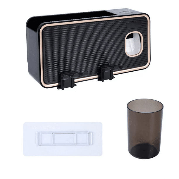 Porta Cepillos De Pared Organizador Con Dispensador De Pasta negro lineas doradas
