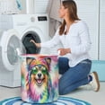 thumbnail image 4 of Hippie Miniature American Shepherd Portrait Watercolor Tie-Dye Vintage Styles Foldable Laundry Basket MAS Dog Lover Gifts Organizer Storage with Handles - 00014, 4 of 5