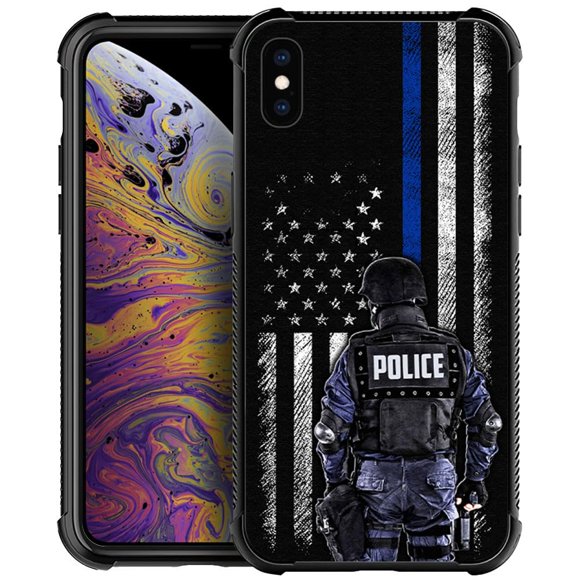 Daizag Compatible Con Iphone Xs Max Caso Protección Integral A Prueba De Golpes Anti-Arañazos Tpu Fundas Para Hombre Mujer-Policía Estadounidense Bandera Americana