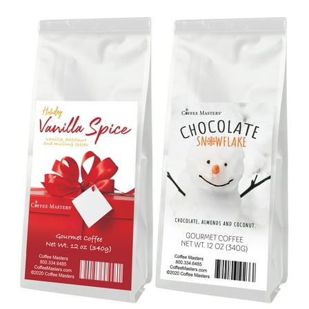 Coffee Masters Christmas Coffee Sampler - Vanilla Spice and Chocolate Snowflake 12 oz Ground Coffee