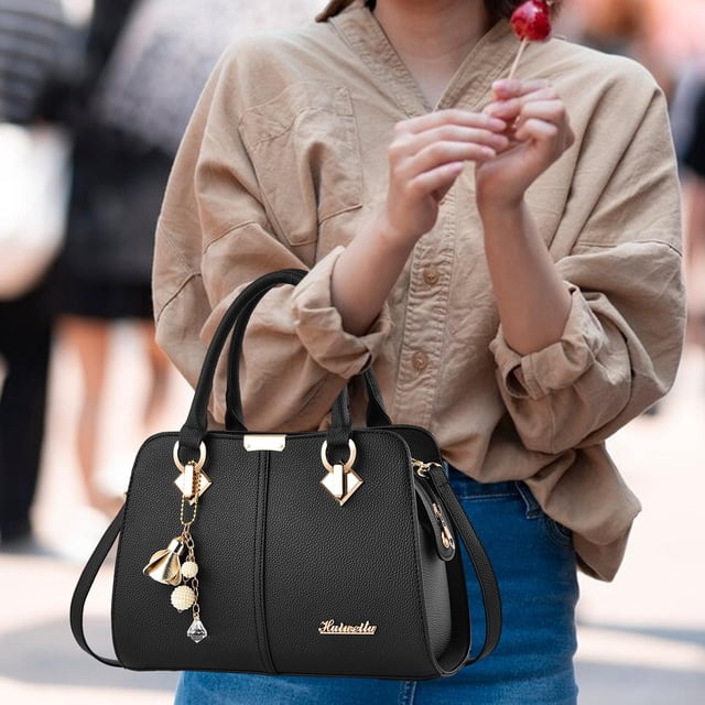Bolso de Mano para Mujer, Bolso de Mano con Cremallera Y Correa para El Hombro, Bolso de Hombro Tipo Bandolera para Trabajo, Viajes, Fiesta, Vacacione Negro