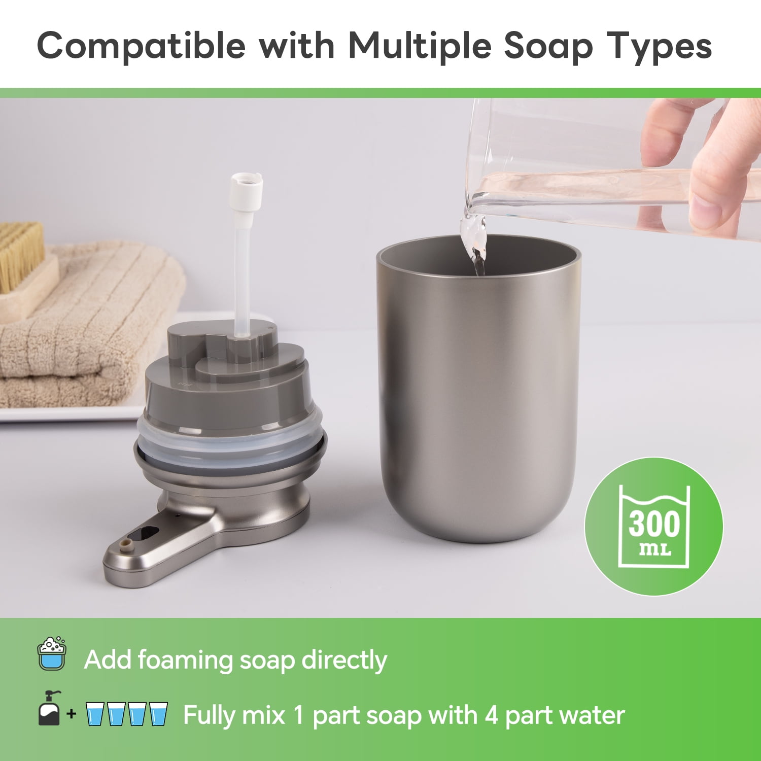 Automatic Foaming Soap Dispenser, Rechargeable Touchless Foam Hand Soap Pump for Bathroom Kitchen, Water-Resistant, Xmas Gift
