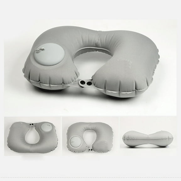 Tineasur 2Pcs Inflatable Travel Pillows Grey Plush Fatigue Relief for Driving Friends