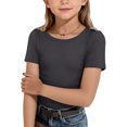 thumbnail image 2 of Resicozy Girls Shirts Cute Basic Tees Summer Ribbed Top Teens Short Sleeve Vacation T-Shirt for Kids 5-13 Years Gray 130, 2 of 7