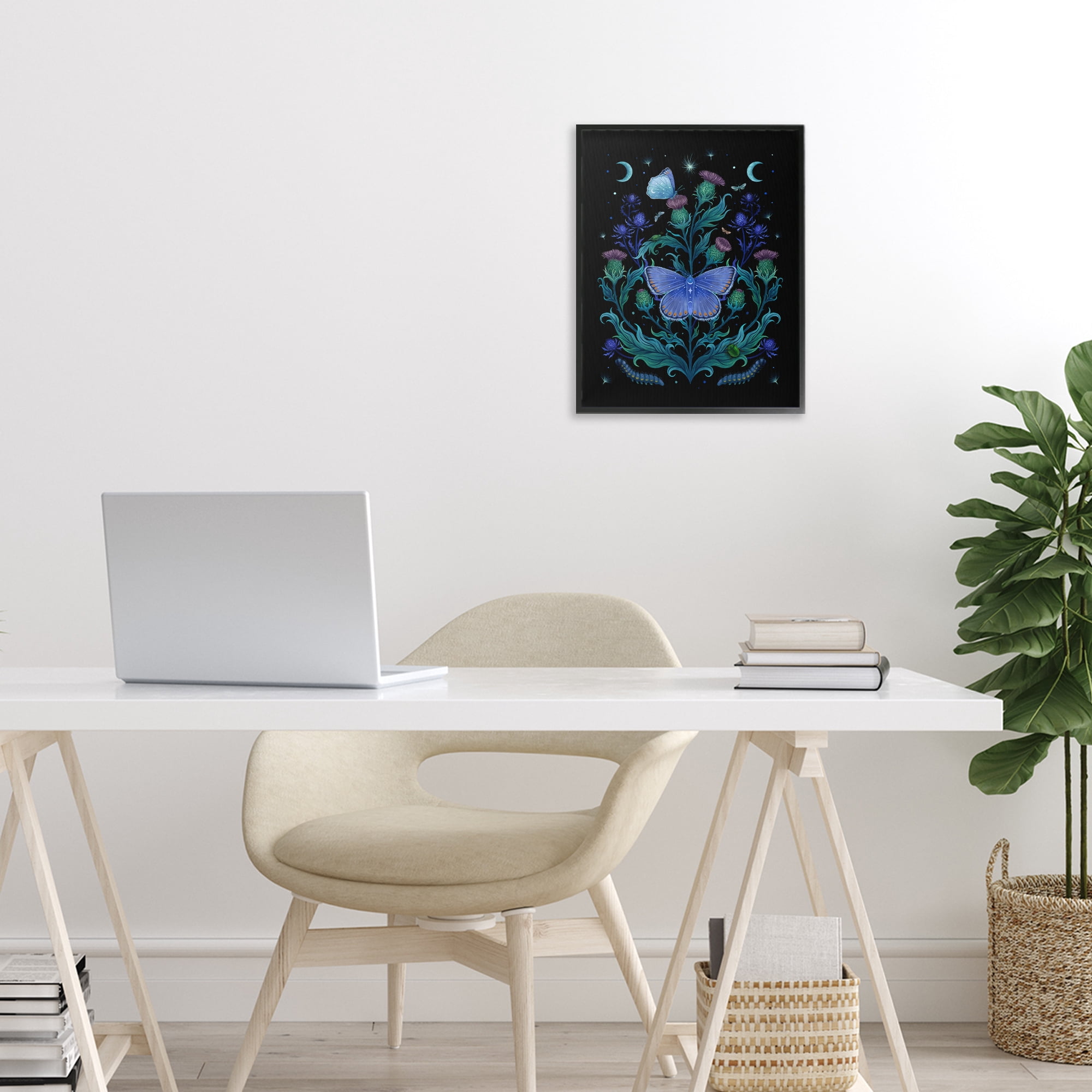 Stupell Industries Thistles & Insects at Night Black Framed Giclee Art, design by Episodic Drawings