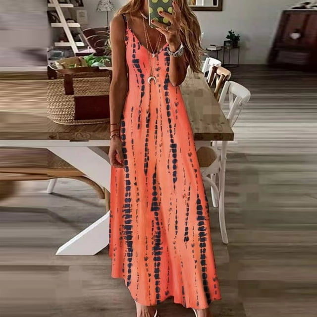 SMihono Robe Maxi Bohème d'Été pour Femmes Grande Taille Printemps et Été Ajustée Col en V Dos Nageur Débardeur Robe Décontractée de Plage