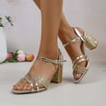 thumbnail image 2 of KEGIRLOM Women's Fashionable Casual Outerwear Versatile Plus Size Solid Color Sequins Round Toe Open Toe High Heels Buckle Sandals Gold 6, 2 of 9