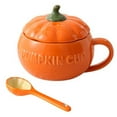 thumbnail image 1 of Cute Ceramic Tea Cup Halloween Pumpkin Design Orange Color Ceramic Material Lid Spoon Included Microwave Dishwasher Safe Multifunctional for Coffee Soup Candy Bowl Festival Gift, 1 of 8
