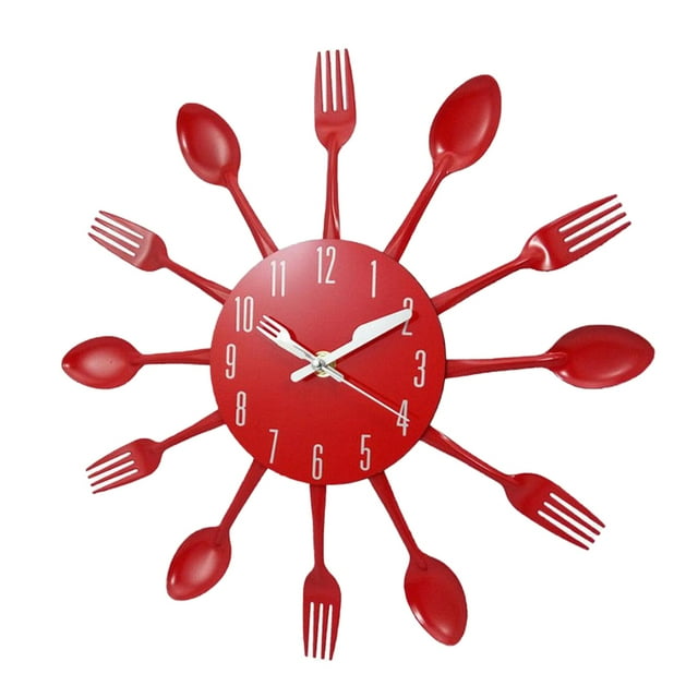 Metal Cuchillo Tenedor Reloj de Pared Cocina Reloj de Pared Tenedor Pared Etiqueta de Pared Habitación Decoración del Hogar rojo Sunnimix Reloj de pared creativo