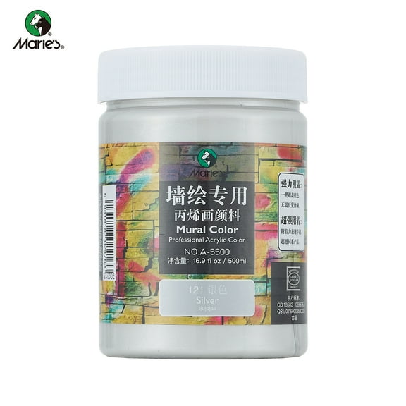 Professional Acrylic Paint 500ml (16.9Fl Oz Bottles)-Silver ,Non Toxic Acrylic Paint No Fading Rich Pigment for Adults Artists Canvas Crafts Wood Painting,Large Surface Coverage