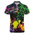 thumbnail image 4 of Neon Splatter Paint Men Zipper T-shirt Summer Casual Short Sleeve T-shirt Top, 4 of 7