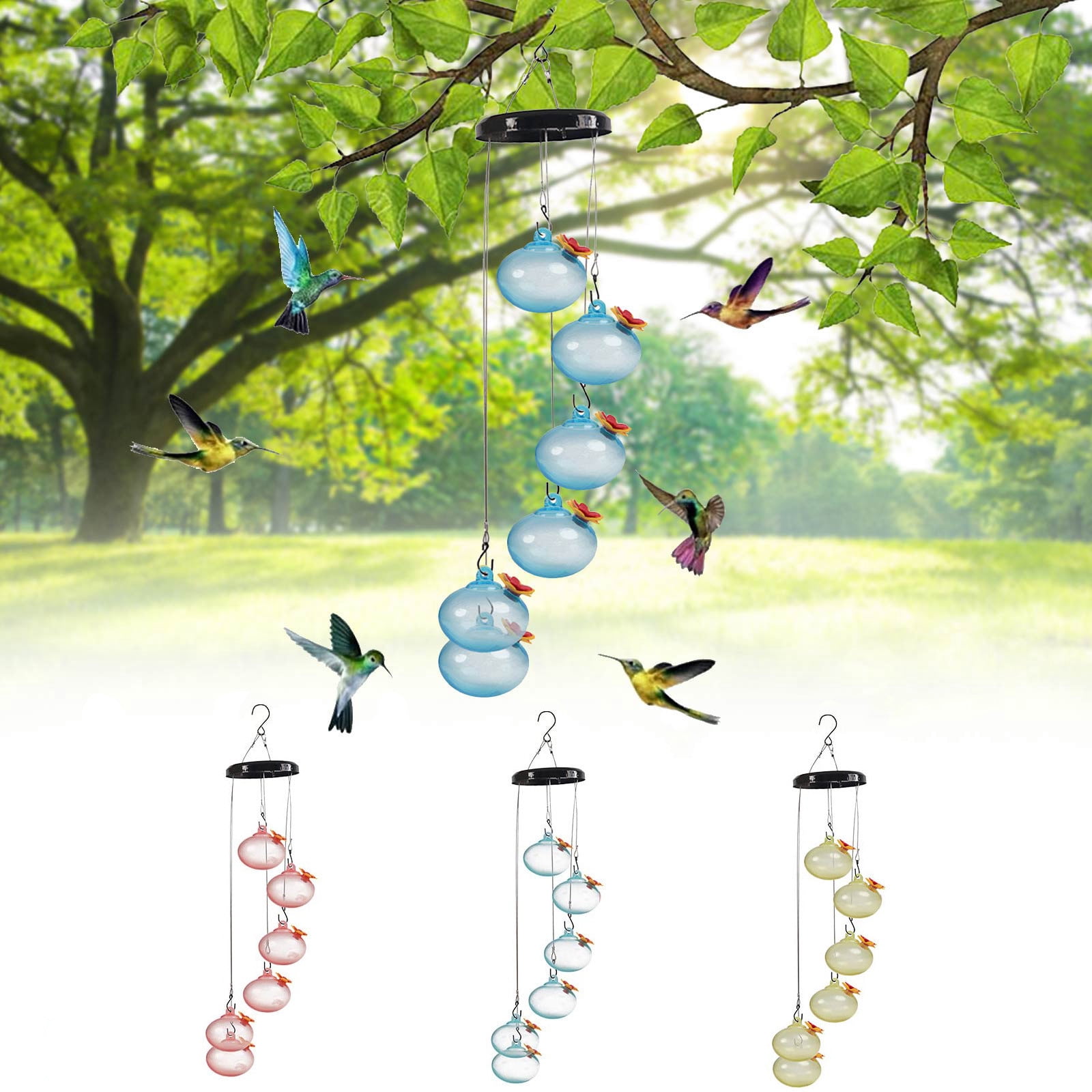 Yardvibe ABC 70CM Wind Chimes Style Hummingbird Feeder, Plastic Outdoor Hanging Bird Feeder with Multiple Feeding Spots for Garden Yard Patio Decor (Style C)