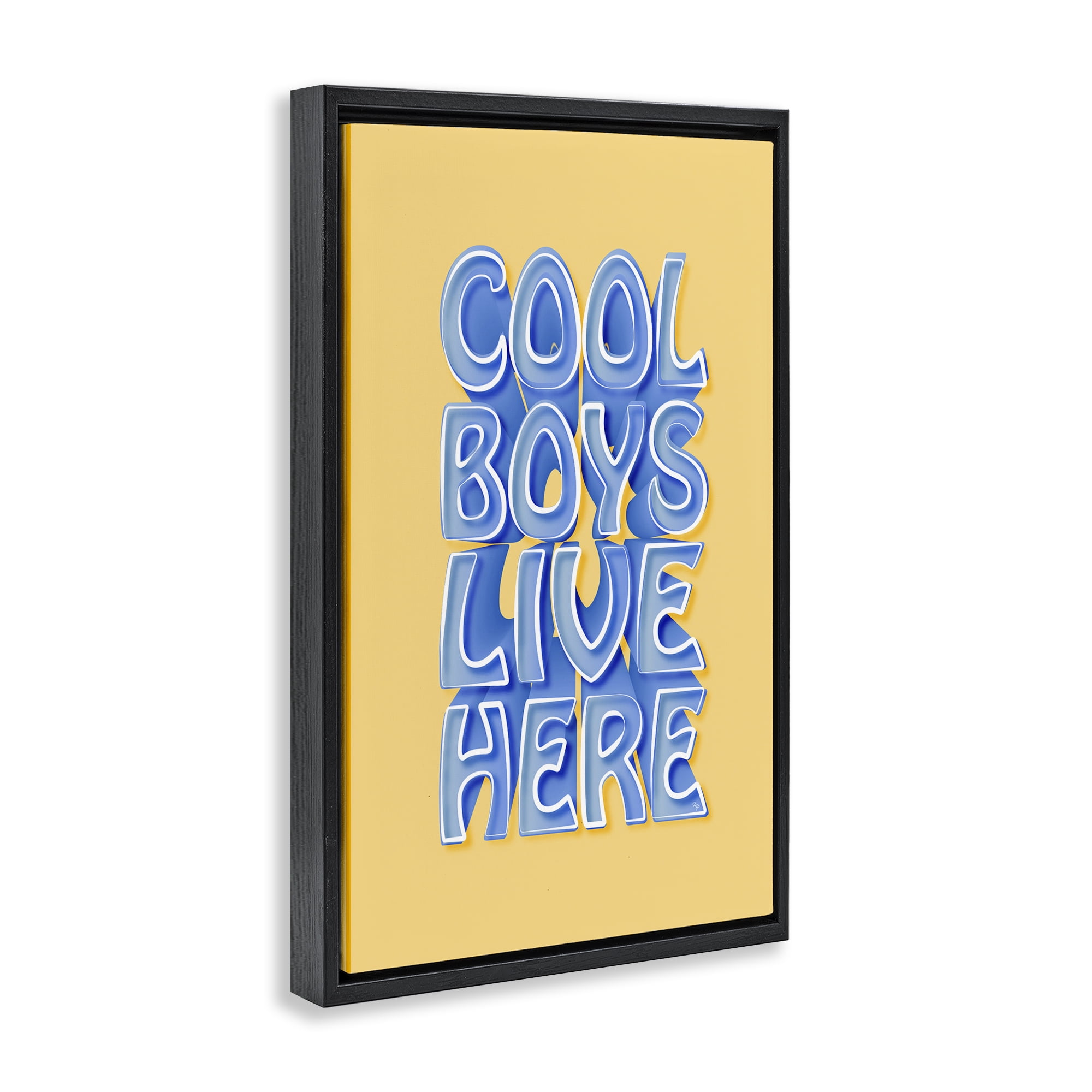 Stupell Industries Cool Boys Live Here Text & Numbers Painting Black Floater Framed Canvas Art Print Wall Art, 21 x 31