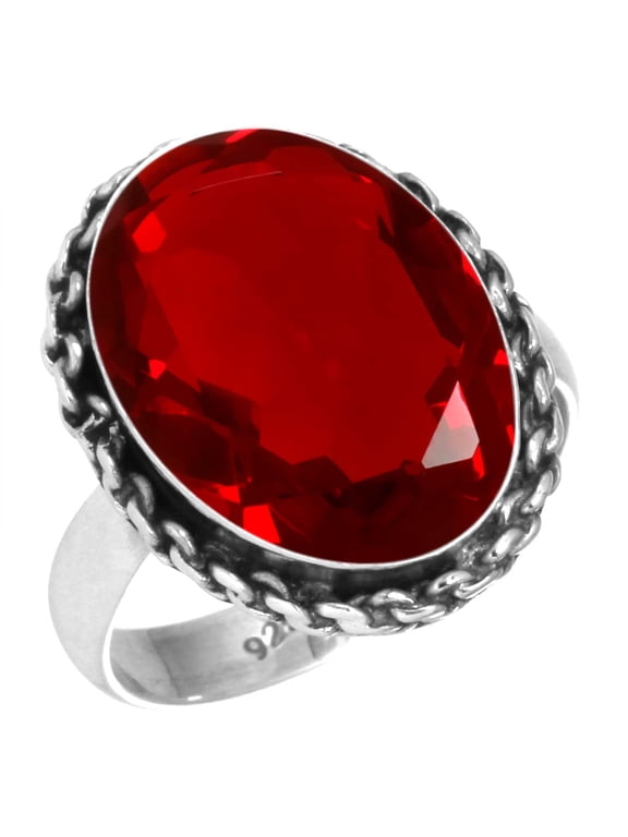 925 Silver Ring For Women - Teens Red Ruby Simulated Stone Silver Ring Size 9 July Birthstone Fashion Silver Ring Size 9 Gift For Mom On Mothers' Day 925 Gemstone Silver Jewelry