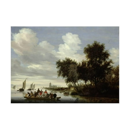 River Landscape with Ferry Print Wall Art By Salomon van Ruysdael