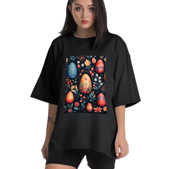 Plus Size Shirt for Women Black Tops for Women Short Sleeves Shirt for Women Easter Eggs (54) T Shirt Crewneck Shirt for Women XS