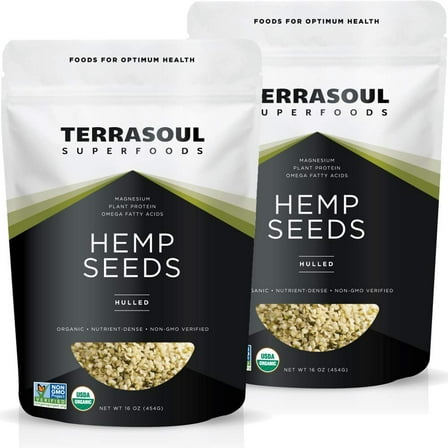 Terrasoul Superfoods Organic Hemp Seeds, 2 Lbs (1 lb 2-Pack) - Hulled | Fresh | Protein Rich | Omega Fats