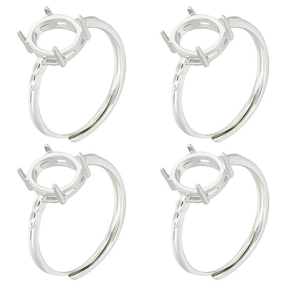 4Pcs Adjustable Brass Pad Ring Settings Prong Ring Settings Oval Platinum Inner Diameter: 17.6mm Tray: 7.5x6mm