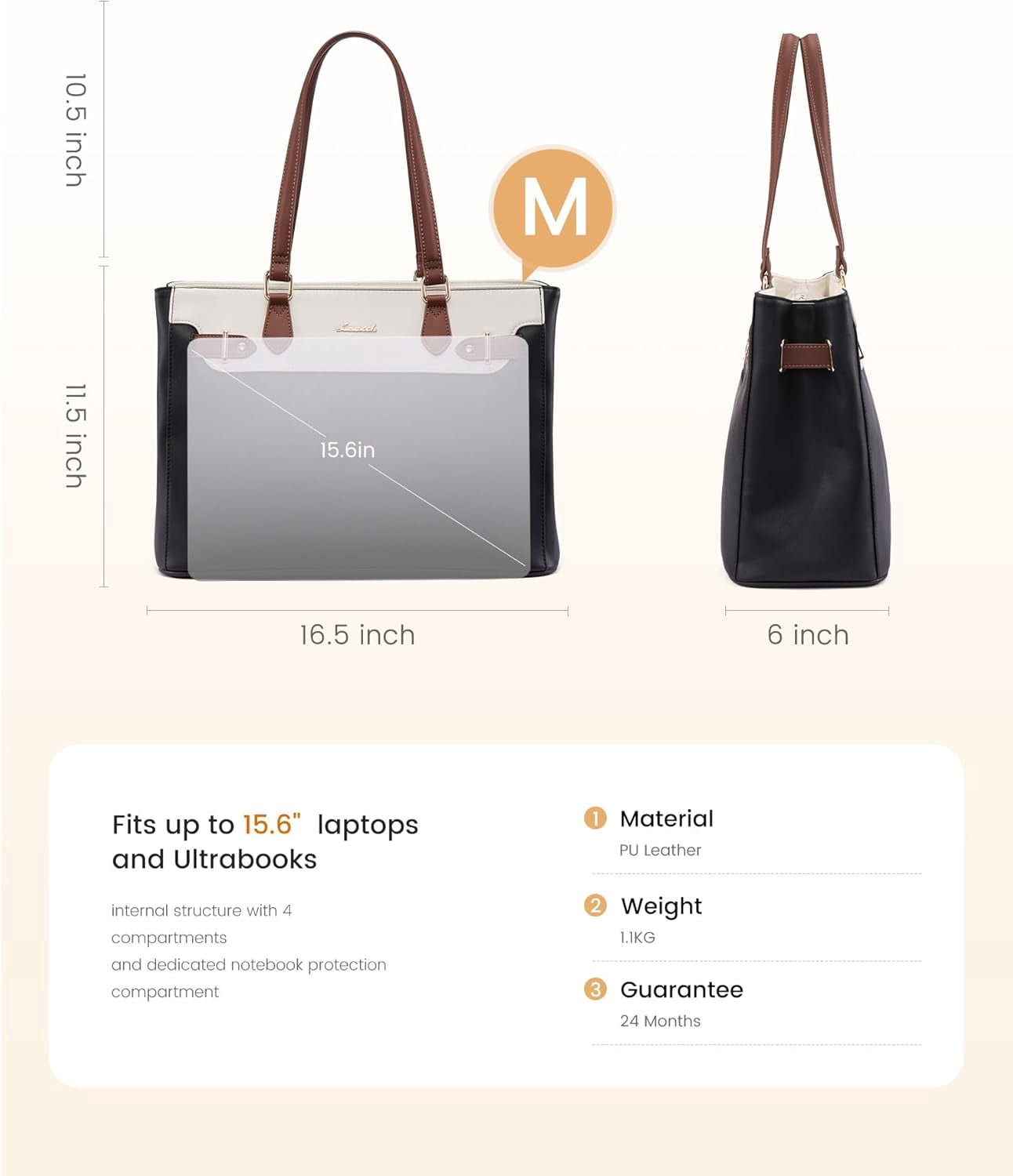 LOVEVOOK Laptop Tote Bag for Women Work, Teacher Tote Bag with Large Cup Holder, 15.6 Inch Waterproof Leather Computer Bag