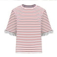 thumbnail image 4 of Women Striped Tops Ruffle Sleeve Casual Basic T Shirts Crewneck Short Sleeve Shirt Summer Outfits, 4 of 5