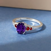 SHOP LC DELIVERING JOY Garnet Amethyst Ring 925 Sterling Silver Statement Jewelry Red Garnet Ring Purple Amethyst Rings for Women Size 5 Birthday Gifts for Women