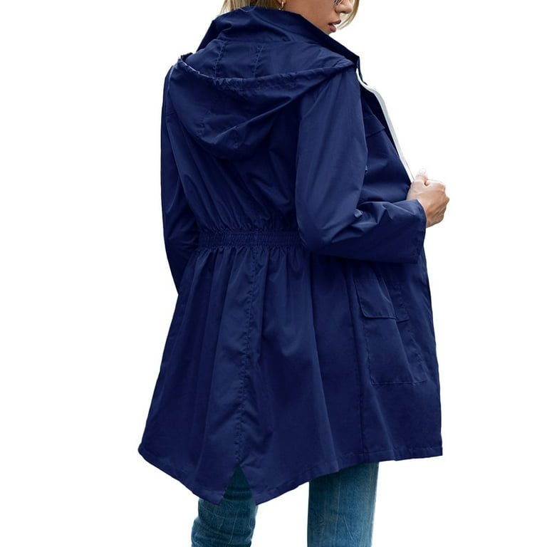 Ladies navy raincoat with hood cheap