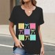 thumbnail image 2 of Corto para las Mujeres Casual Verano 2025 Pascua Impresión V-Cuello Camiseta, Ligero 95% Poliéster 5% Spandex Top para Toda la Temporada Hogar Y Diario, 2 of 7