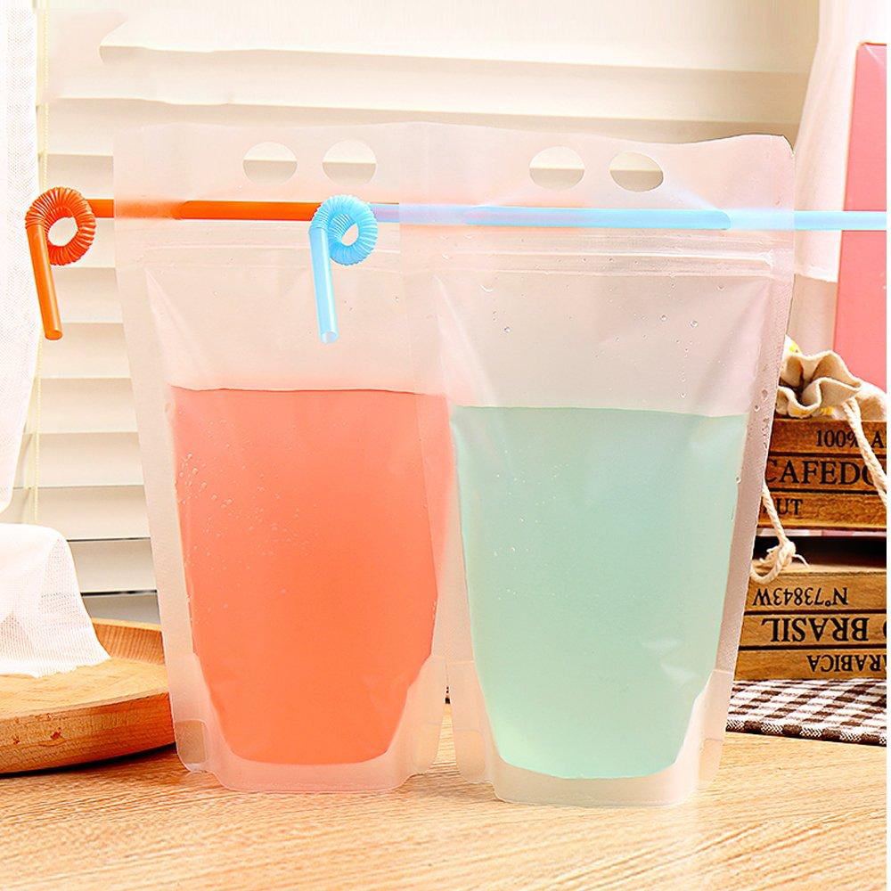 Tomnk 200PCS Drink Pouches for Adults with Straws, Heavy Duty Hand-held  Translucent Reclosable Plastic Smoothie Drink Pouches with 200 Straws